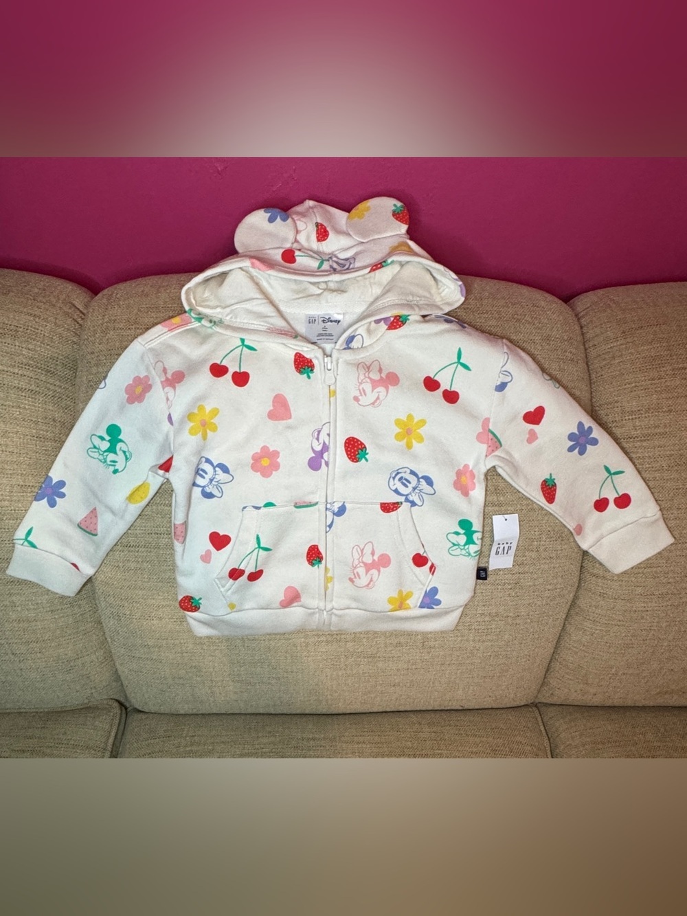 🆕 NWT Baby GAP x Disney Minnie Hooded Zip-Up w/ Ears 🆕 - Picture 2 of 13